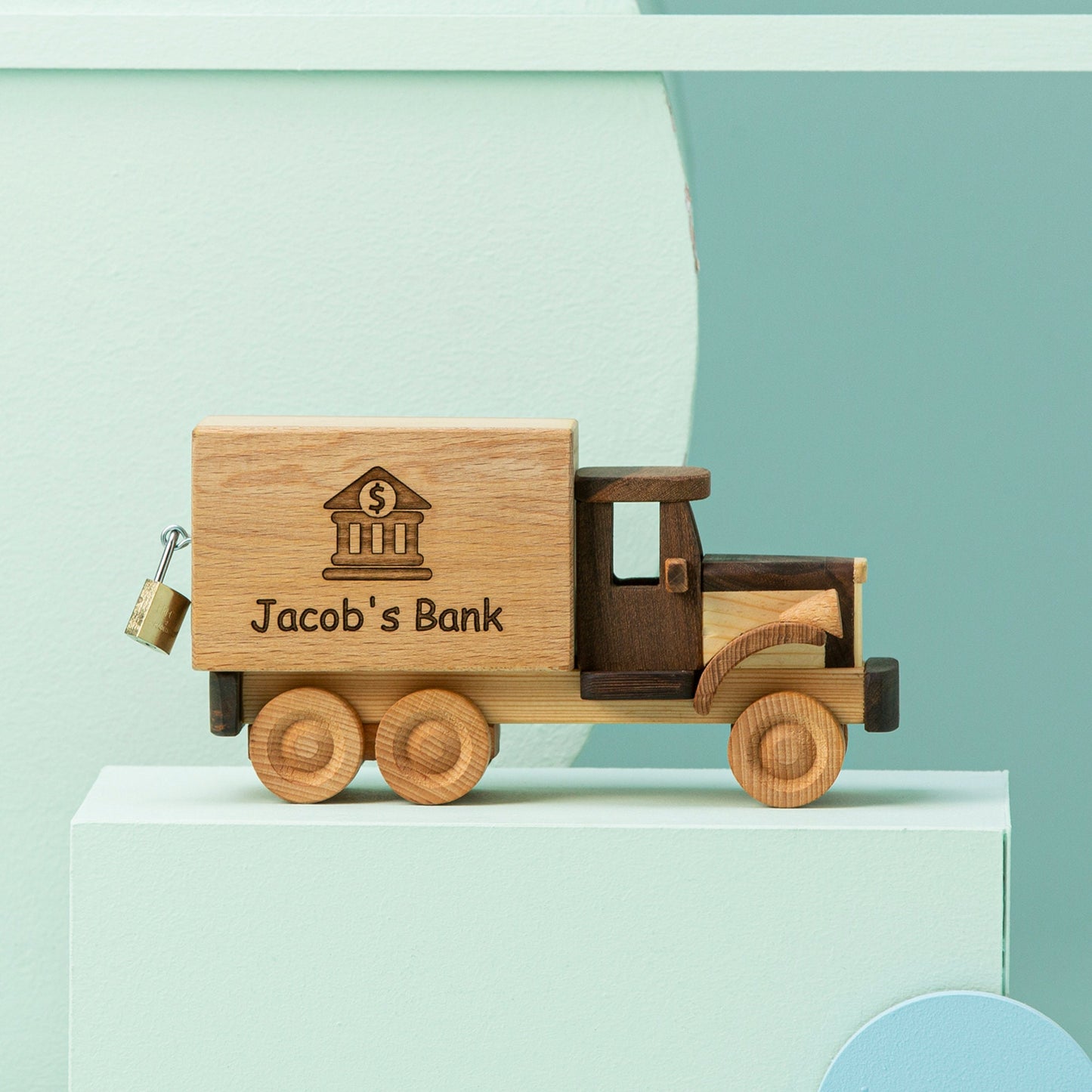 Handmade Wooden Truck Piggy Bank: Personalized Toy Gift