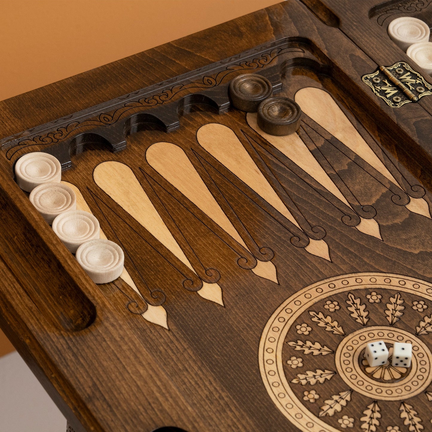 Wooden Backgammon Table Engraved Ornaments / Custom Engravings / HANDMADE