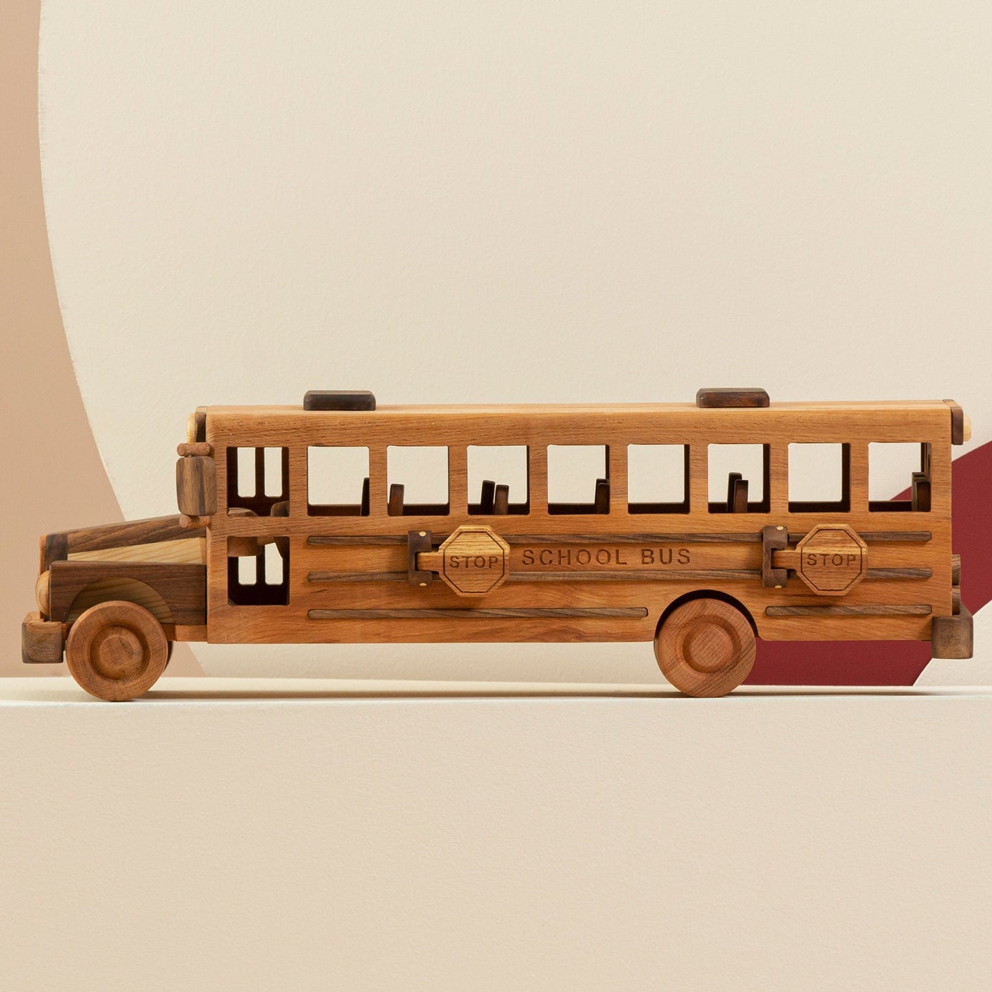 Handmade Wooden School Bus Toy: Personalized Natural Wood