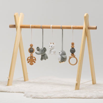 Wooden Baby Gym Set, Crochet Animal Toys, Baby Shower Gift