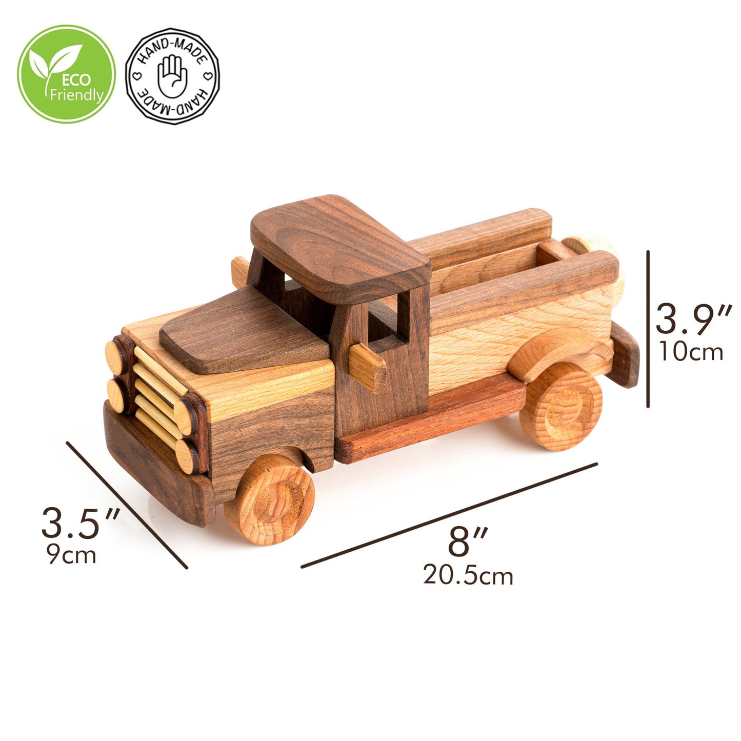 Wooden Toy Pickup Truck, Walnut Oil Finish, Personalized Baby Gift