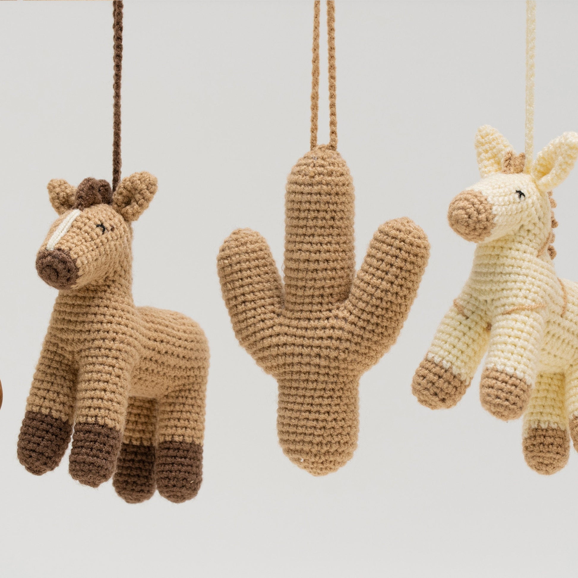 Handmade Wooden Baby Gym: Crochet Horse & Cactus Toys