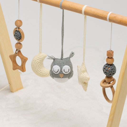 Owl Crocheted Baby Gym: Handmade Wooden Play Gym with Personalized Letters