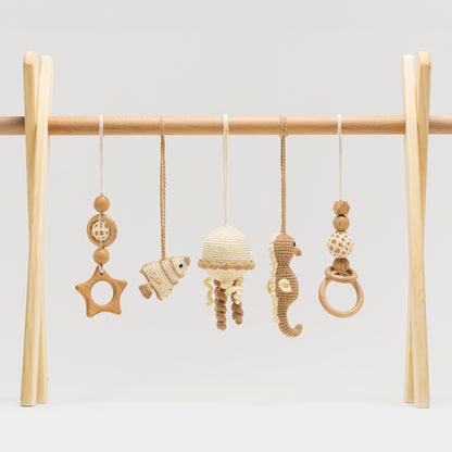 Wooden Baby Play Gym: Handmade Crocheted Sea Theme Toys