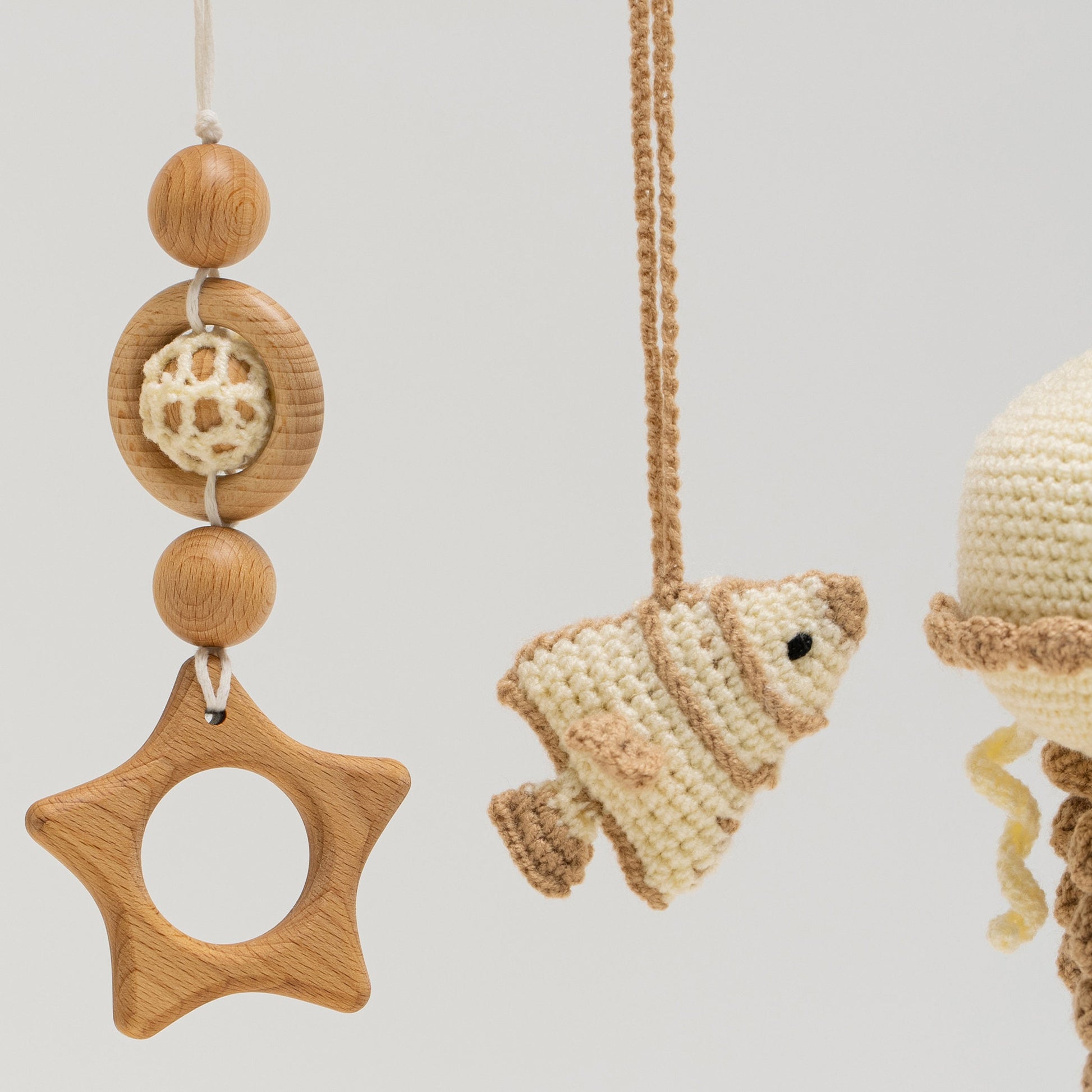 Wooden Baby Play Gym: Handmade Crocheted Sea Theme Toys