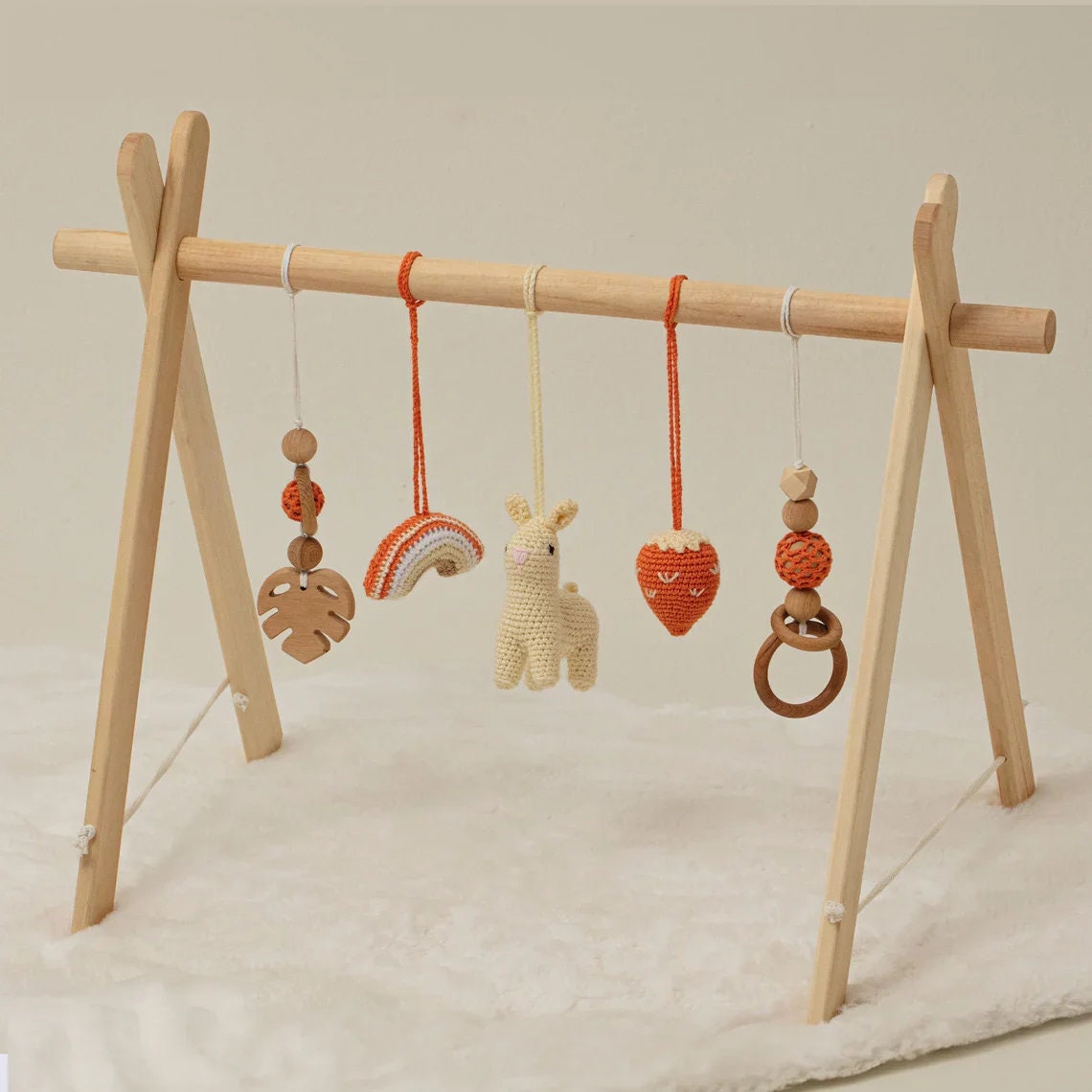 Handmade Baby Play Gym with Crocheted Toys and Personalized Letters