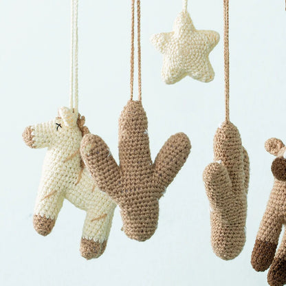 Wooden Baby Mobile: Handmade Crocheted Horse & Cactus Toys