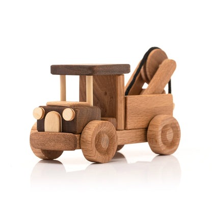 Personalized Wood Tow Truck Toy: Handmade Miniature Truck