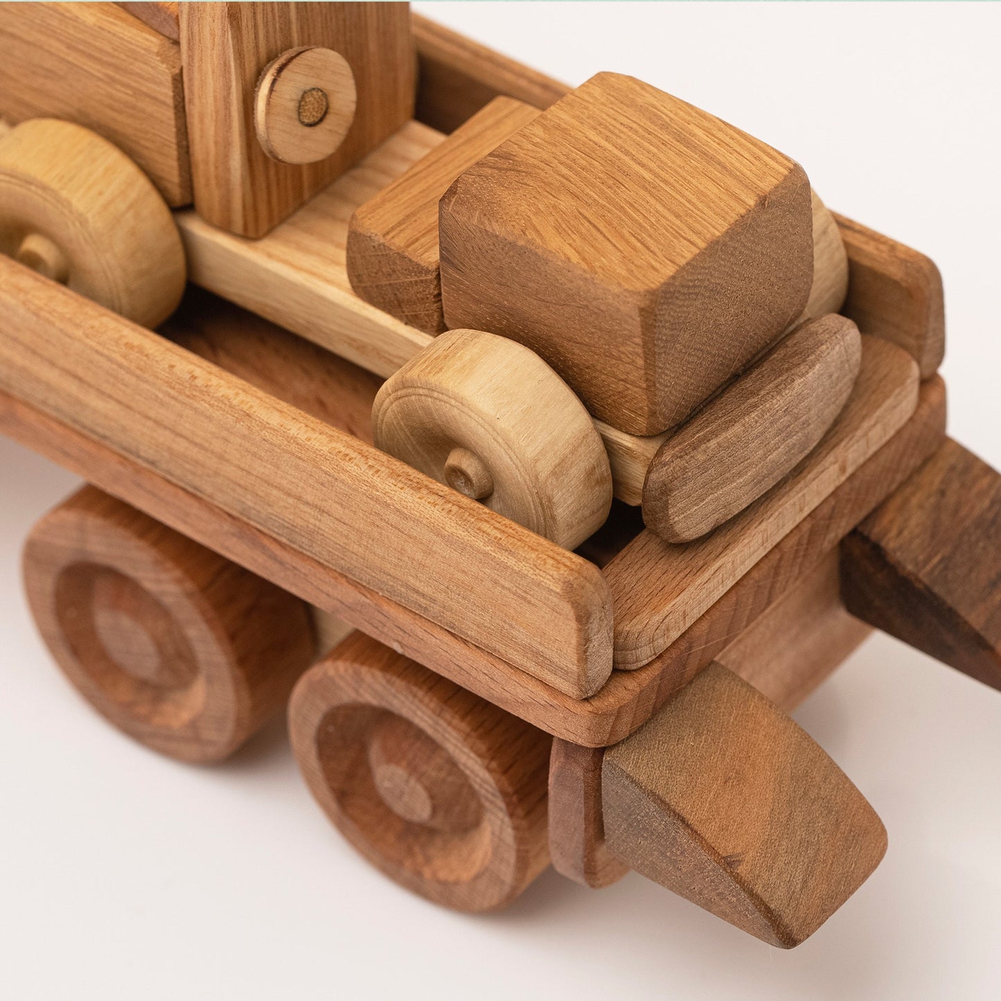 Handmade Wooden Tow Truck Toy with Car, Walnut Oil Finish