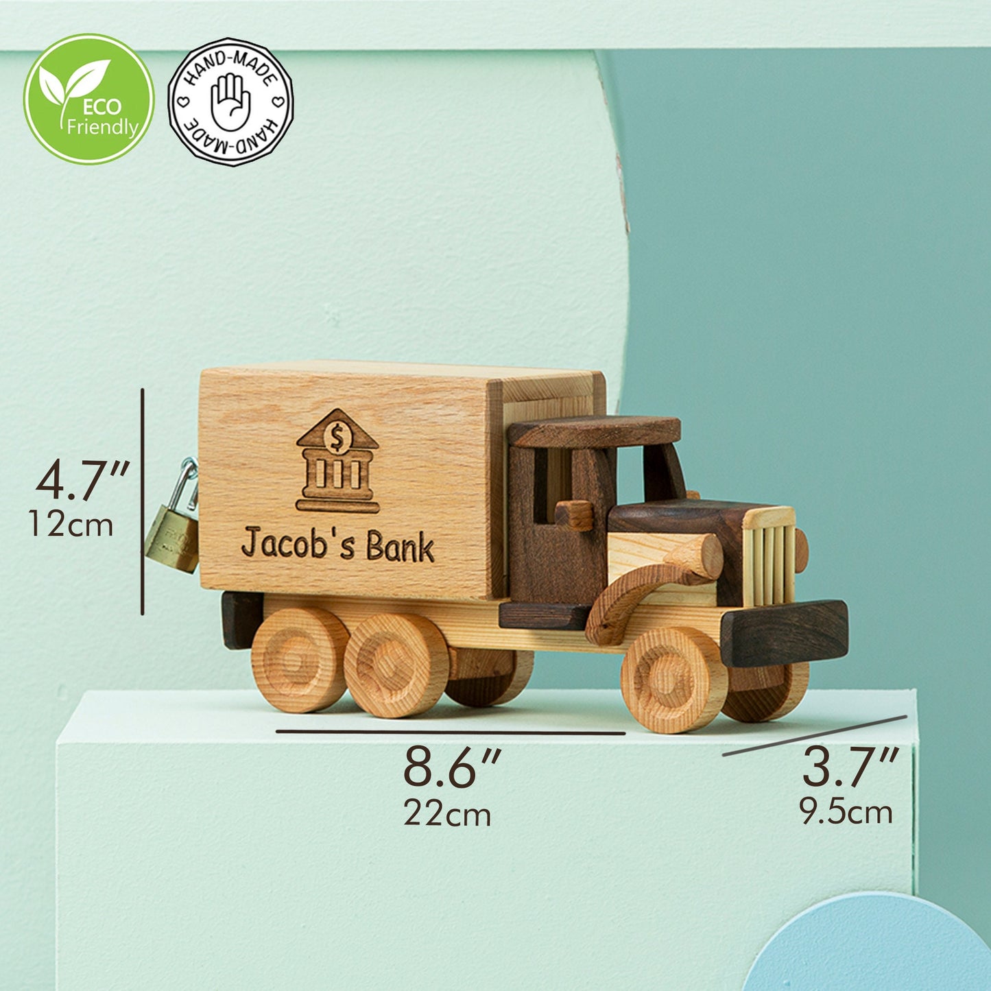 Handmade Wooden Truck Piggy Bank: Personalized Toy Gift