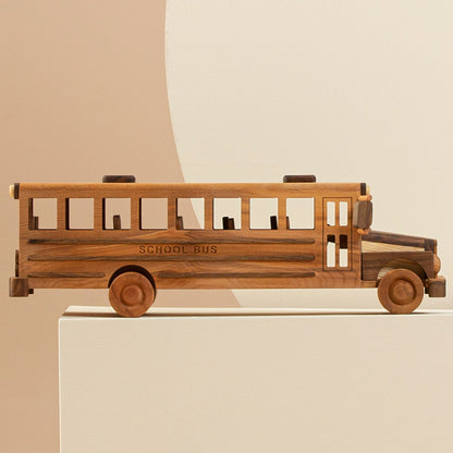 Handmade Wooden School Bus Toy: Personalized Natural Wood