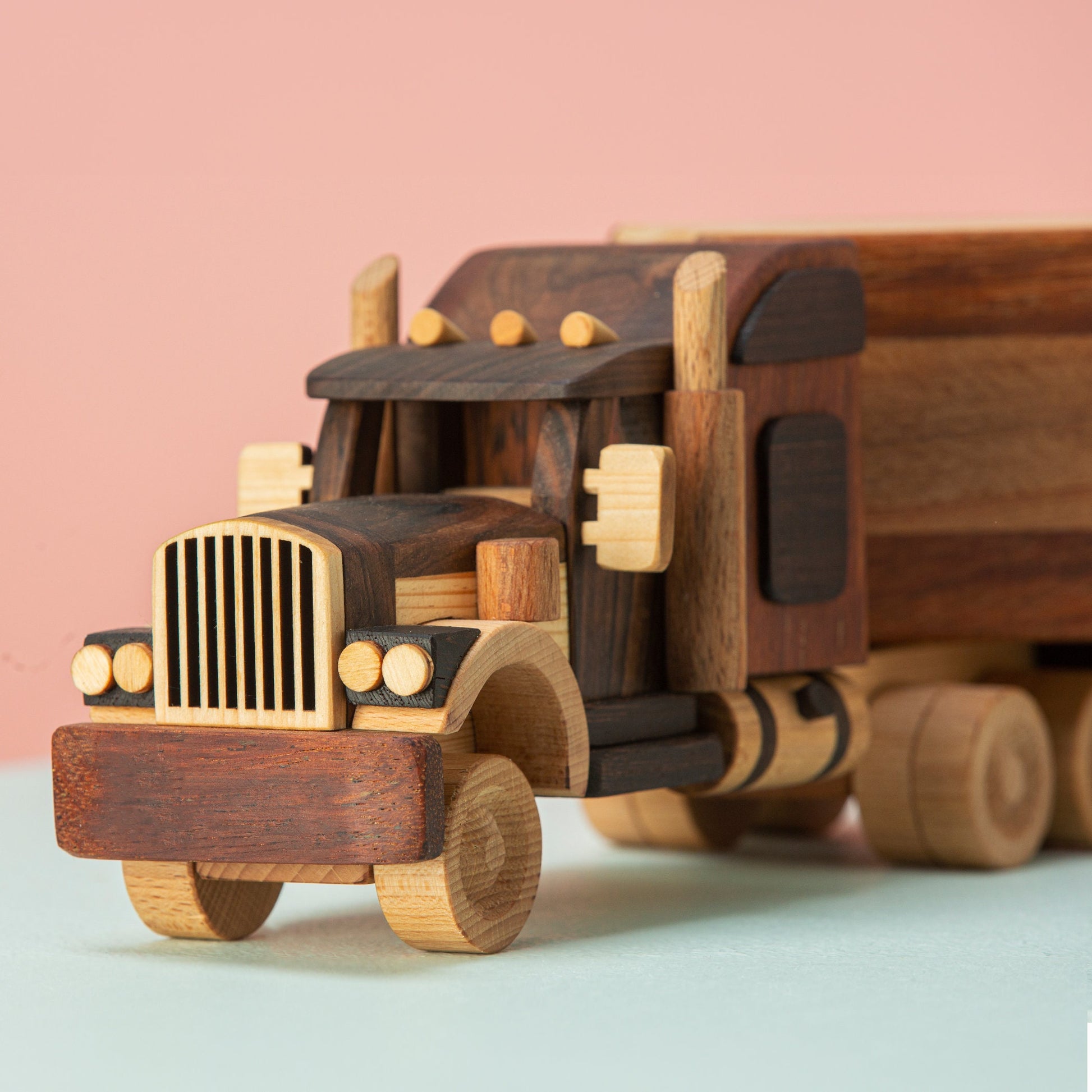 Handmade Wooden Trailer Truck Toy: Personalized Piggy Bank