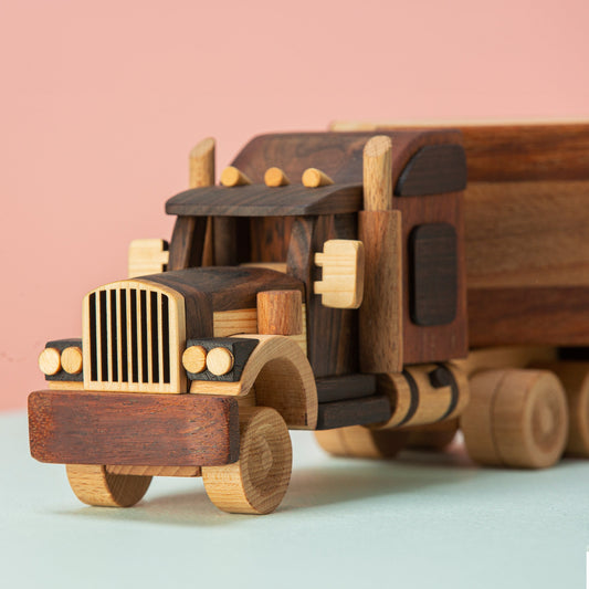Handmade Wooden Trailer Truck Toy: Personalized Piggy Bank