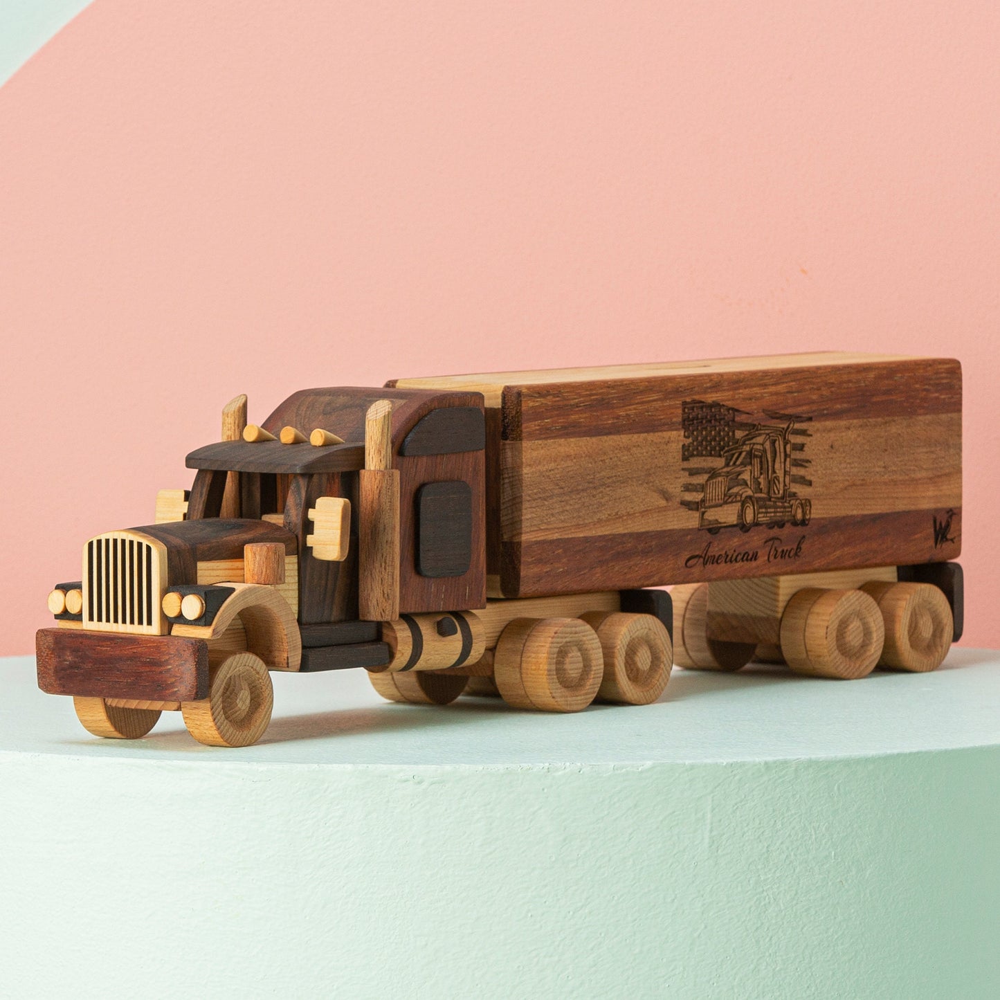 Handmade Wooden Trailer Truck Toy: Personalized Piggy Bank
