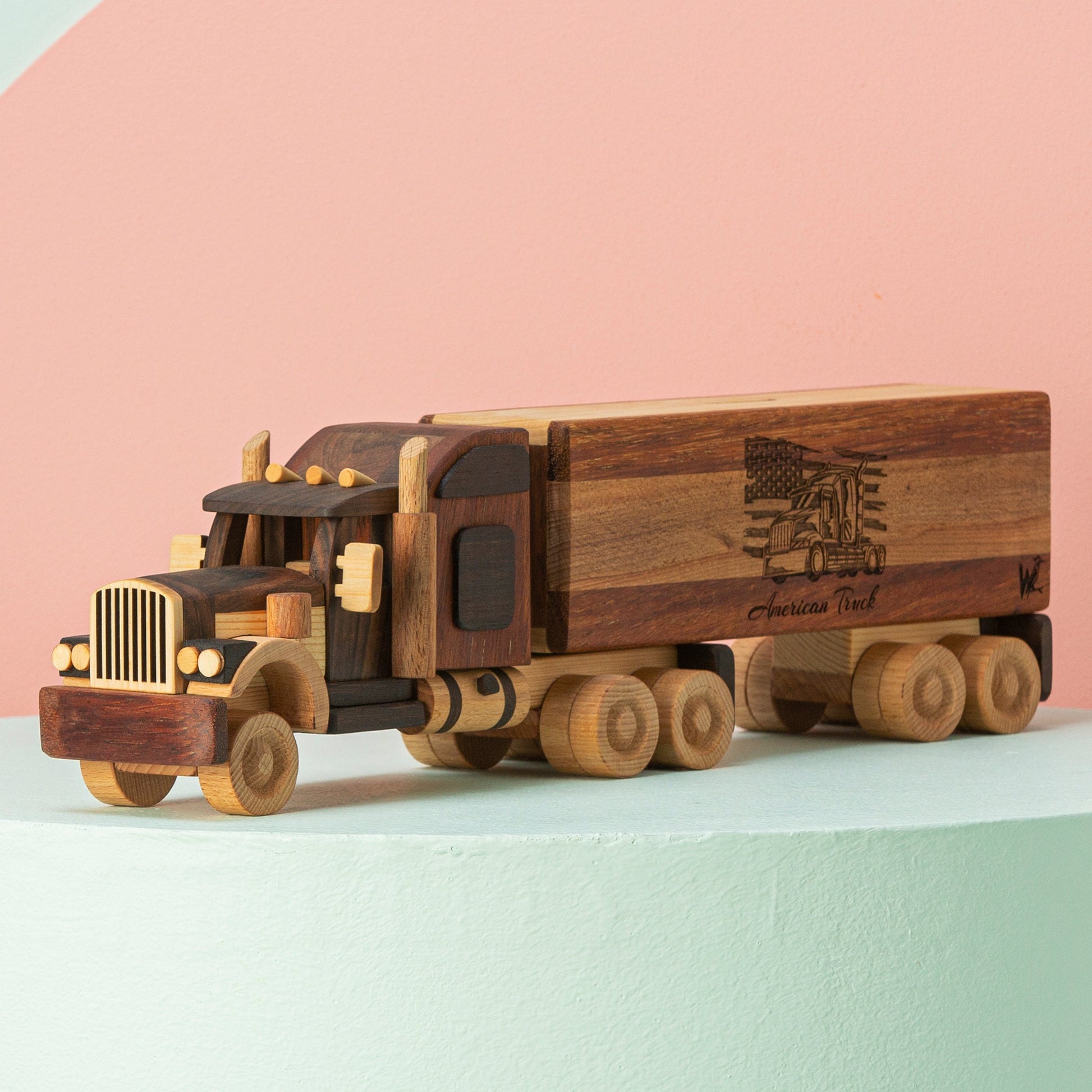 Handmade Wooden Trailer Truck Toy: Personalized Piggy Bank