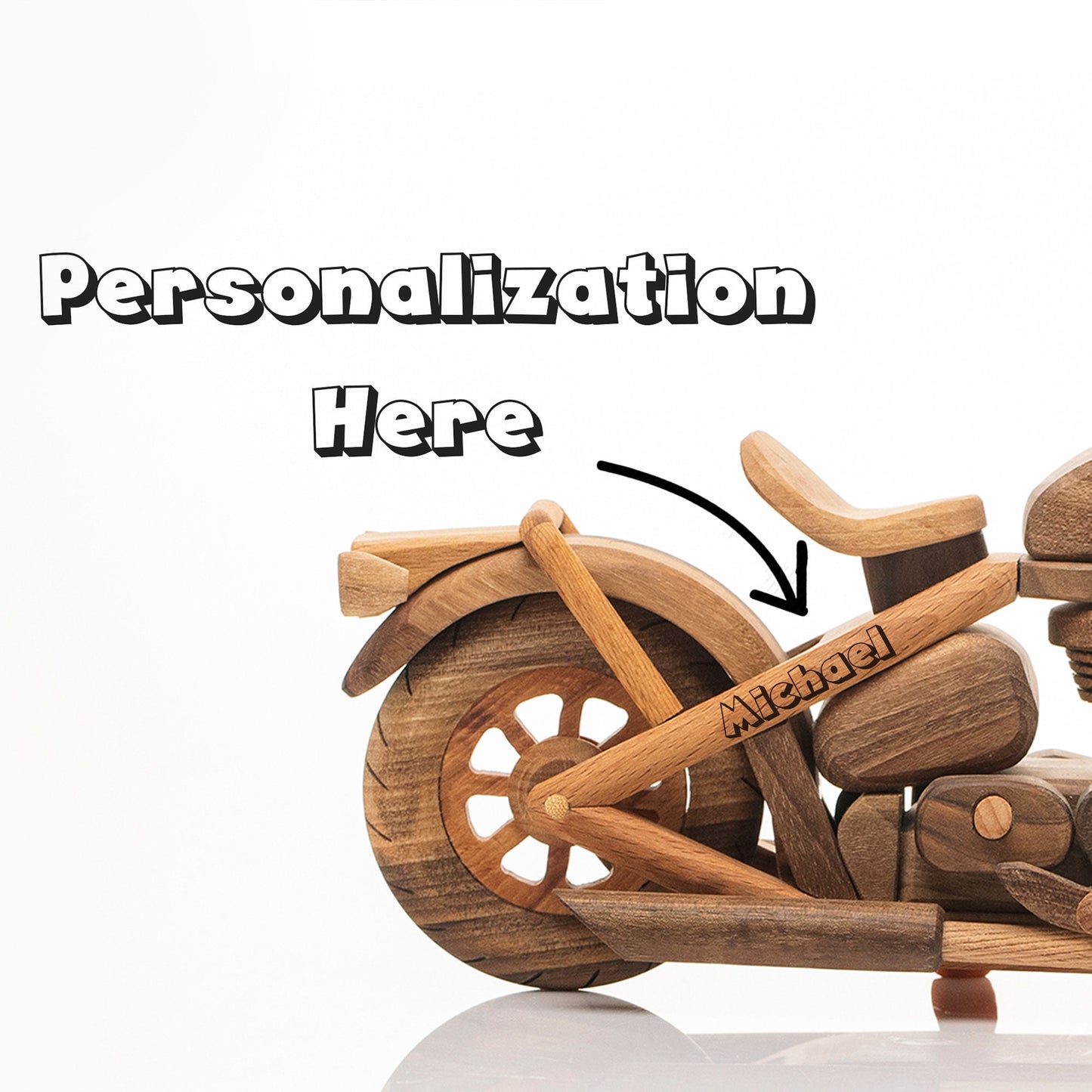 Handmade Wooden Motorcycle Toy: Personalized Wood Bike Gift
