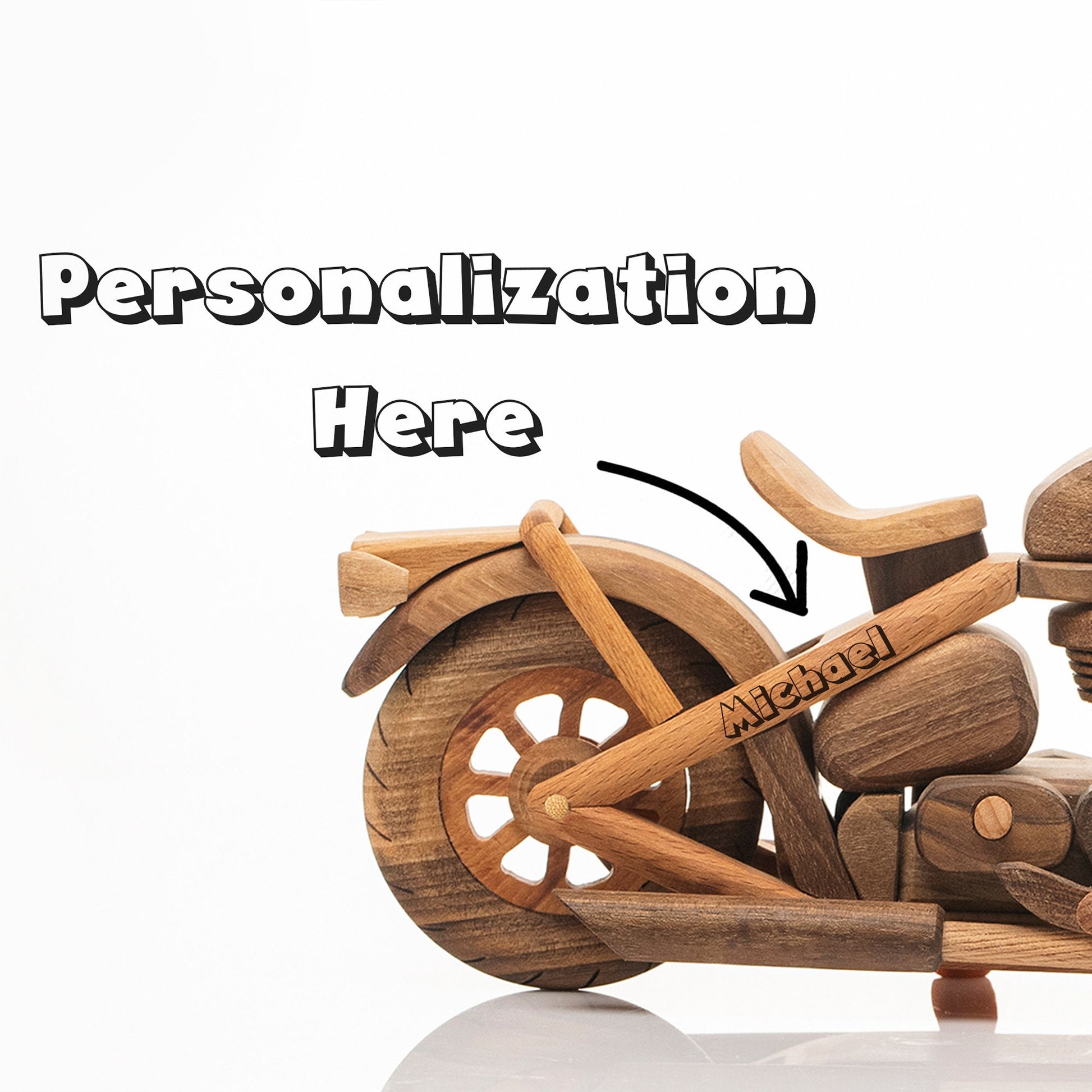 Handmade Wooden Motorcycle Toy: Personalized Wood Bike Gift