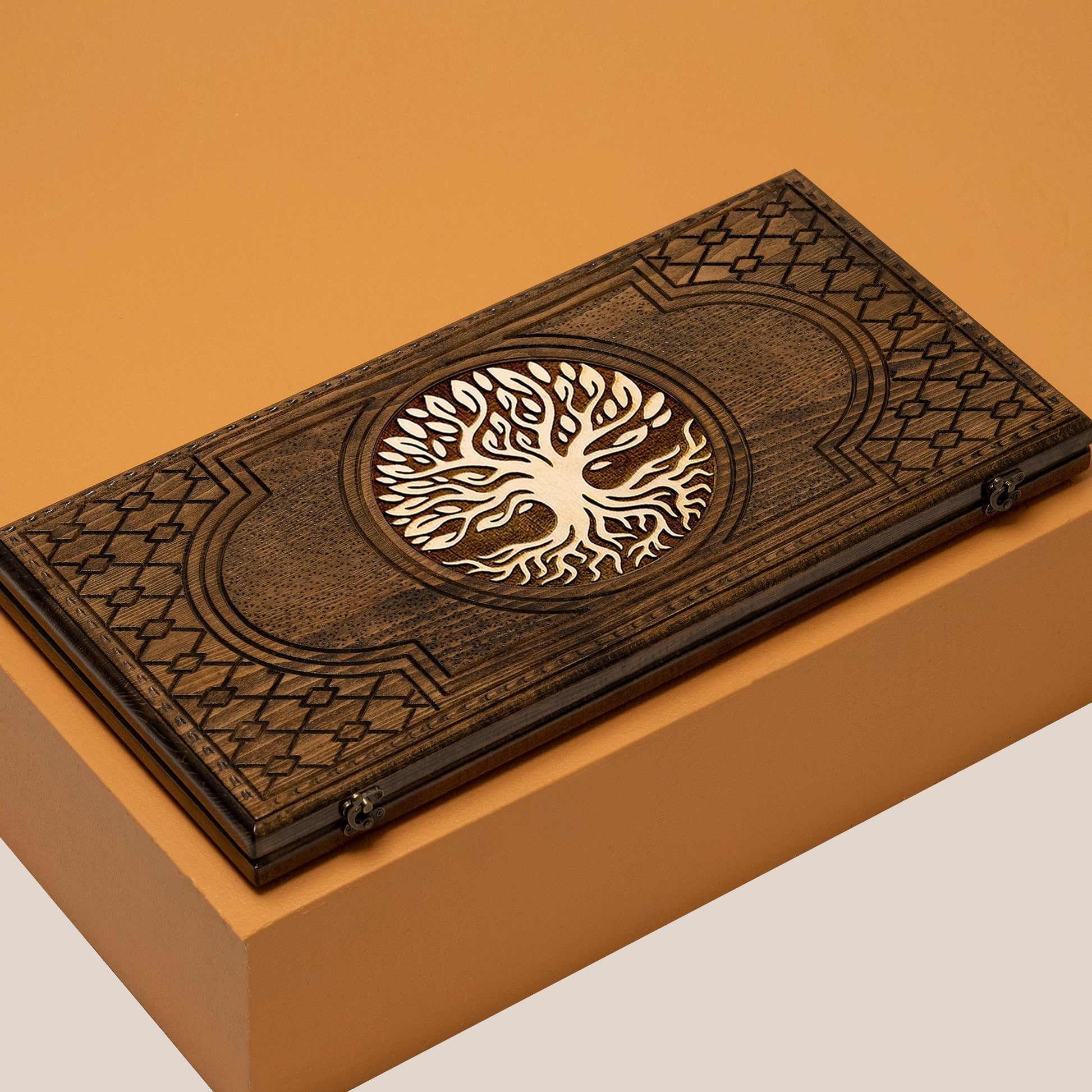 Engraved Tree of Life Backgammon Set: Personalized Wooden Board Game