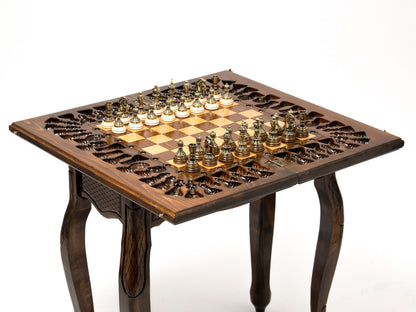 Handmade Foldable Wooden Chess Table: Eagle Design