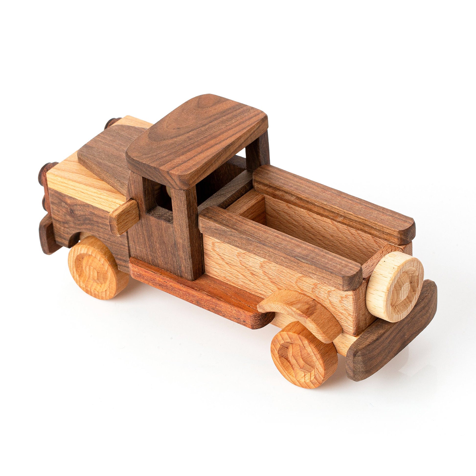 Wooden Toy Pickup Truck, Walnut Oil Finish, Personalized Baby Gift