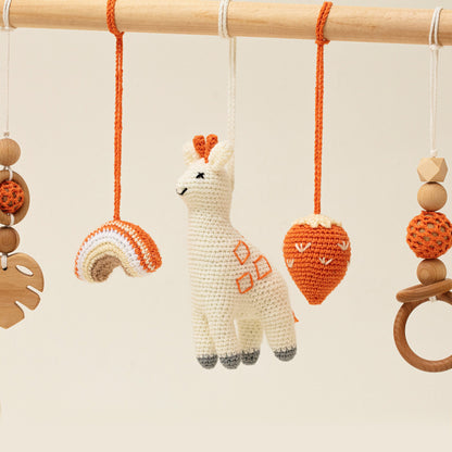 Wooden Play Gym with 5 Earthy-Toned Toys / Handmade Infant Activity Center