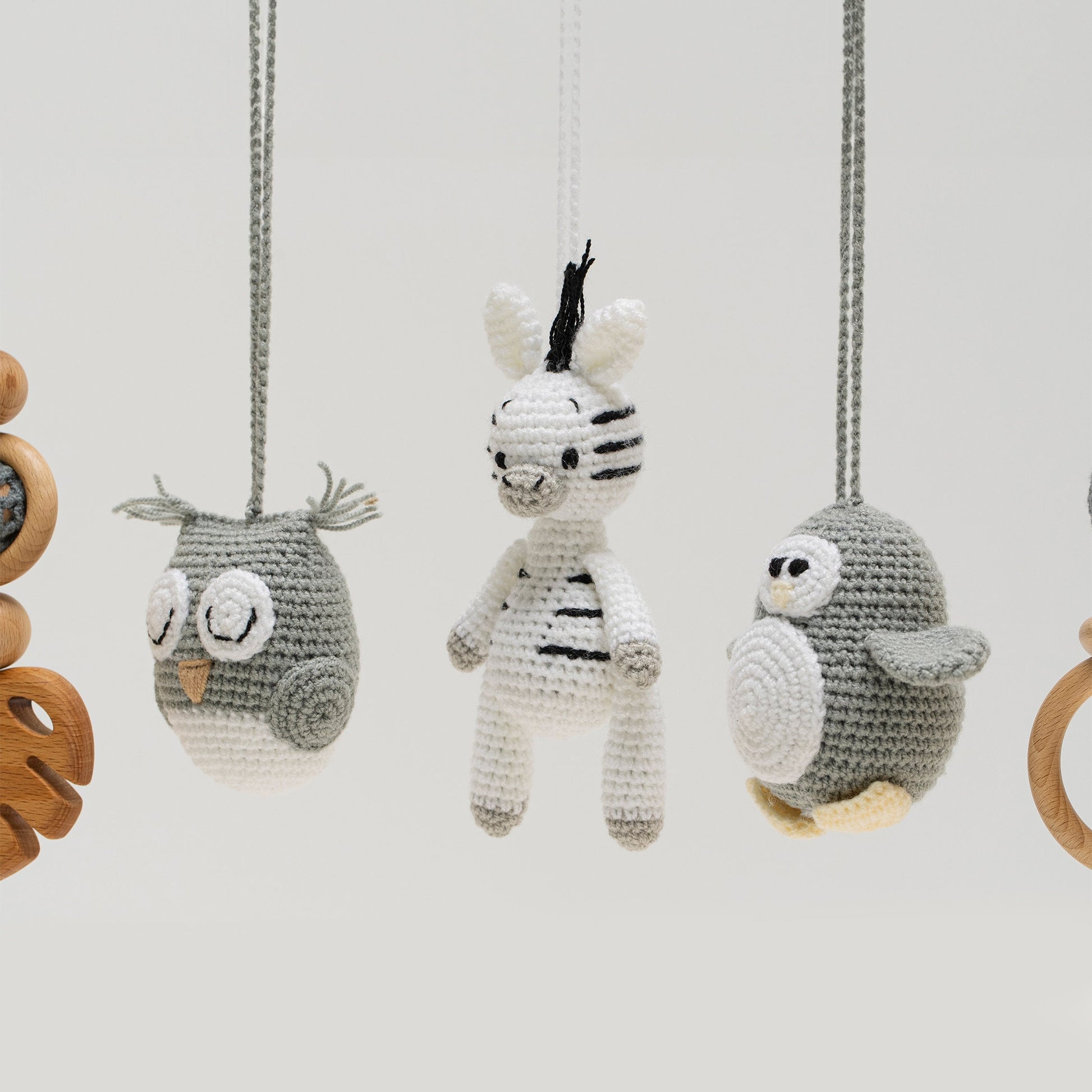 Handmade Wooden Baby Gym with Crocheted Toys - Personalized Letters