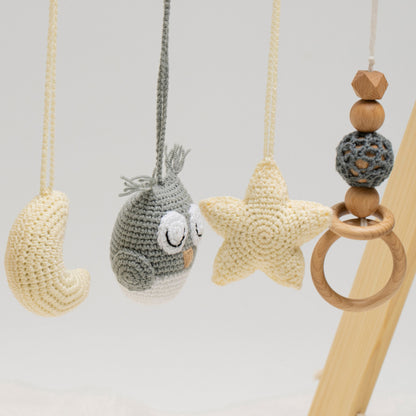 Owl Crocheted Baby Gym: Handmade Wooden Play Gym with Personalized Letters