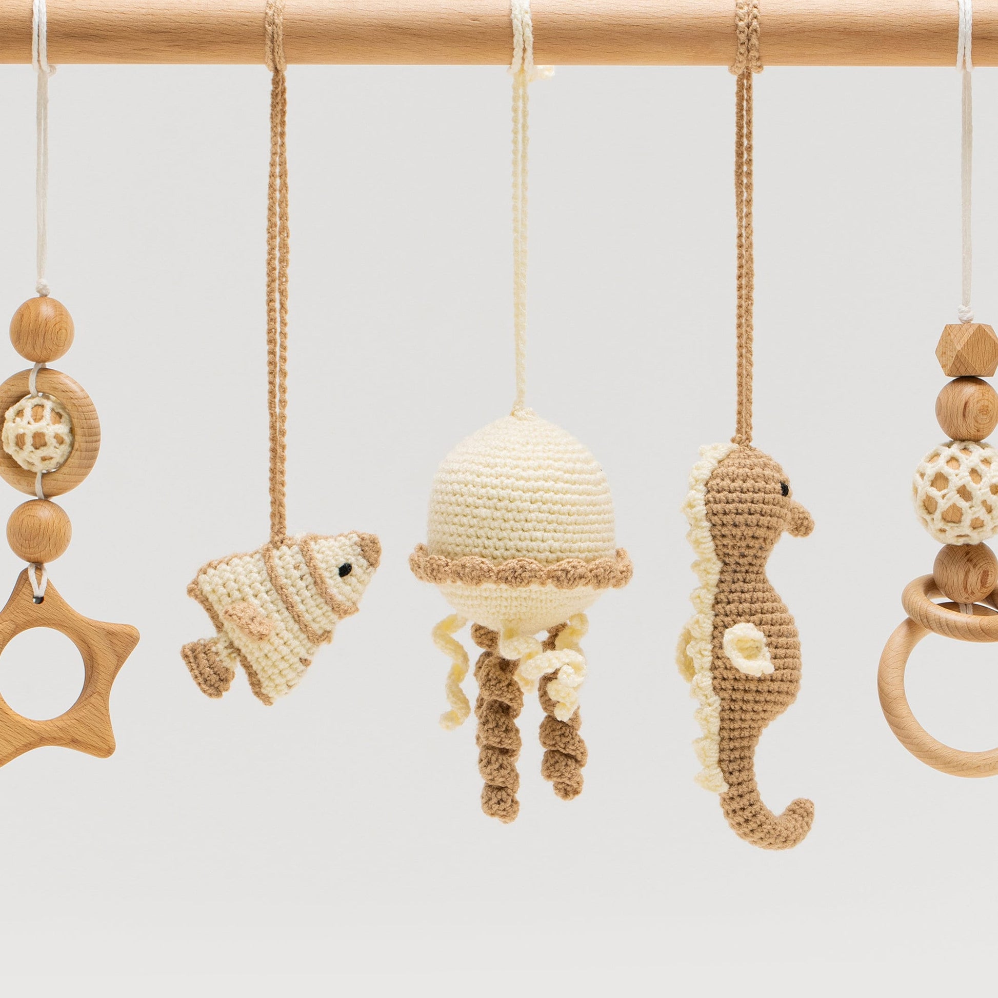 Wooden Baby Play Gym: Handmade Crocheted Sea Theme Toys
