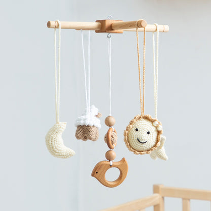 Handmade Wooden Baby Mobile: Crocheted Toys, Custom Nursery Decor