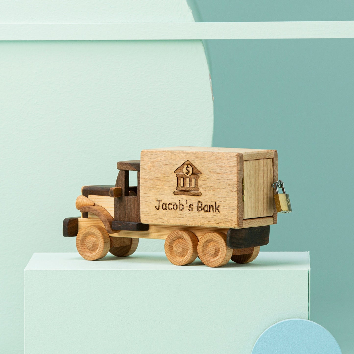 Handmade Wooden Truck Piggy Bank: Personalized Toy Gift
