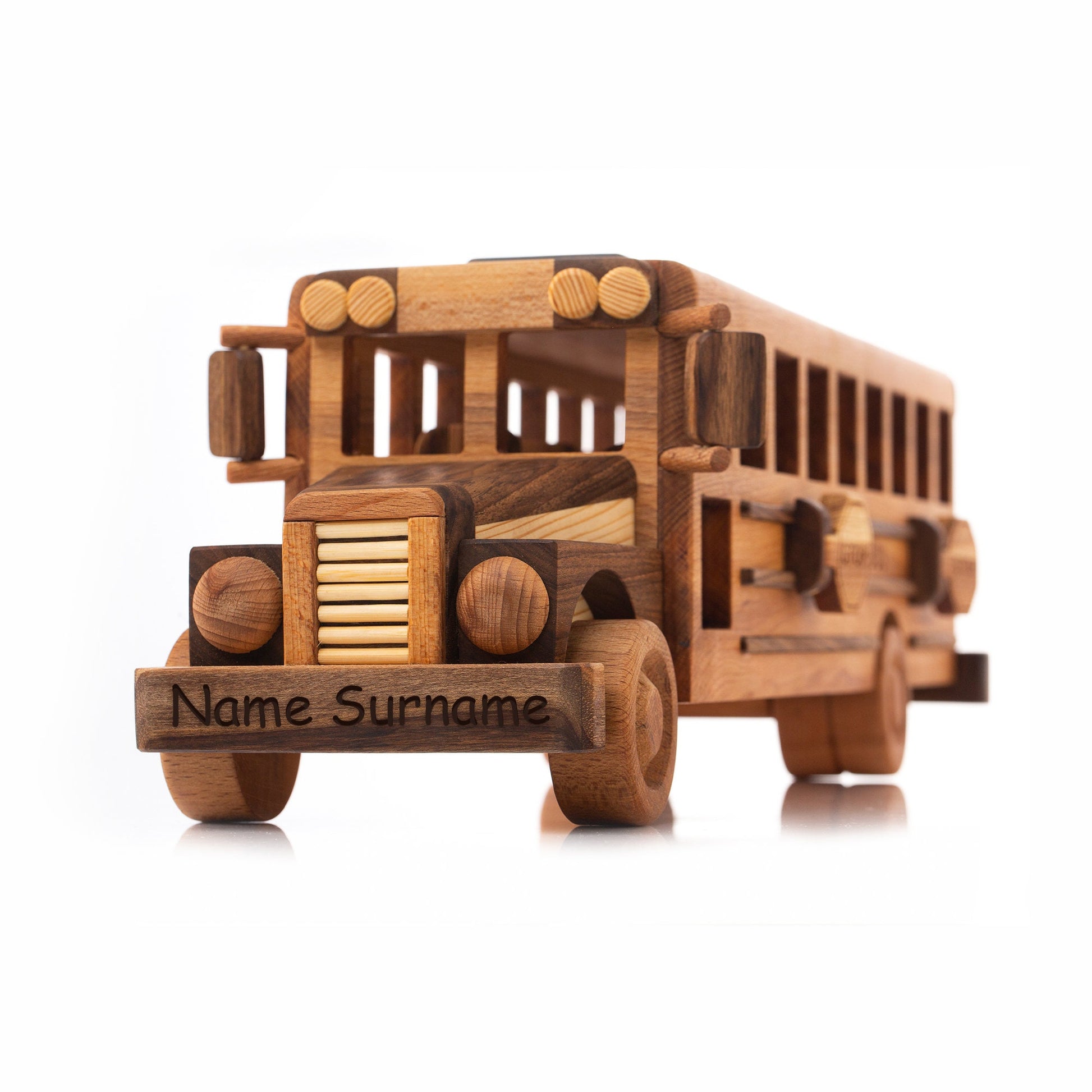 Handmade Wooden Toy School Bus: Personalized Engraved Gift