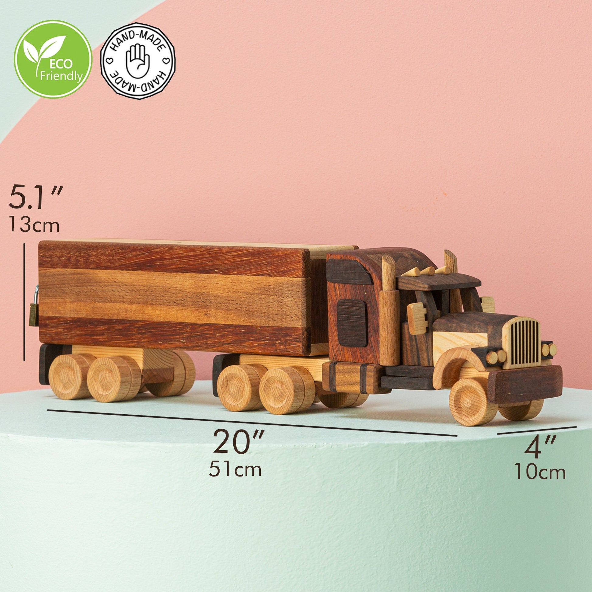 Handmade Wooden Trailer Truck Toy: Personalized Piggy Bank