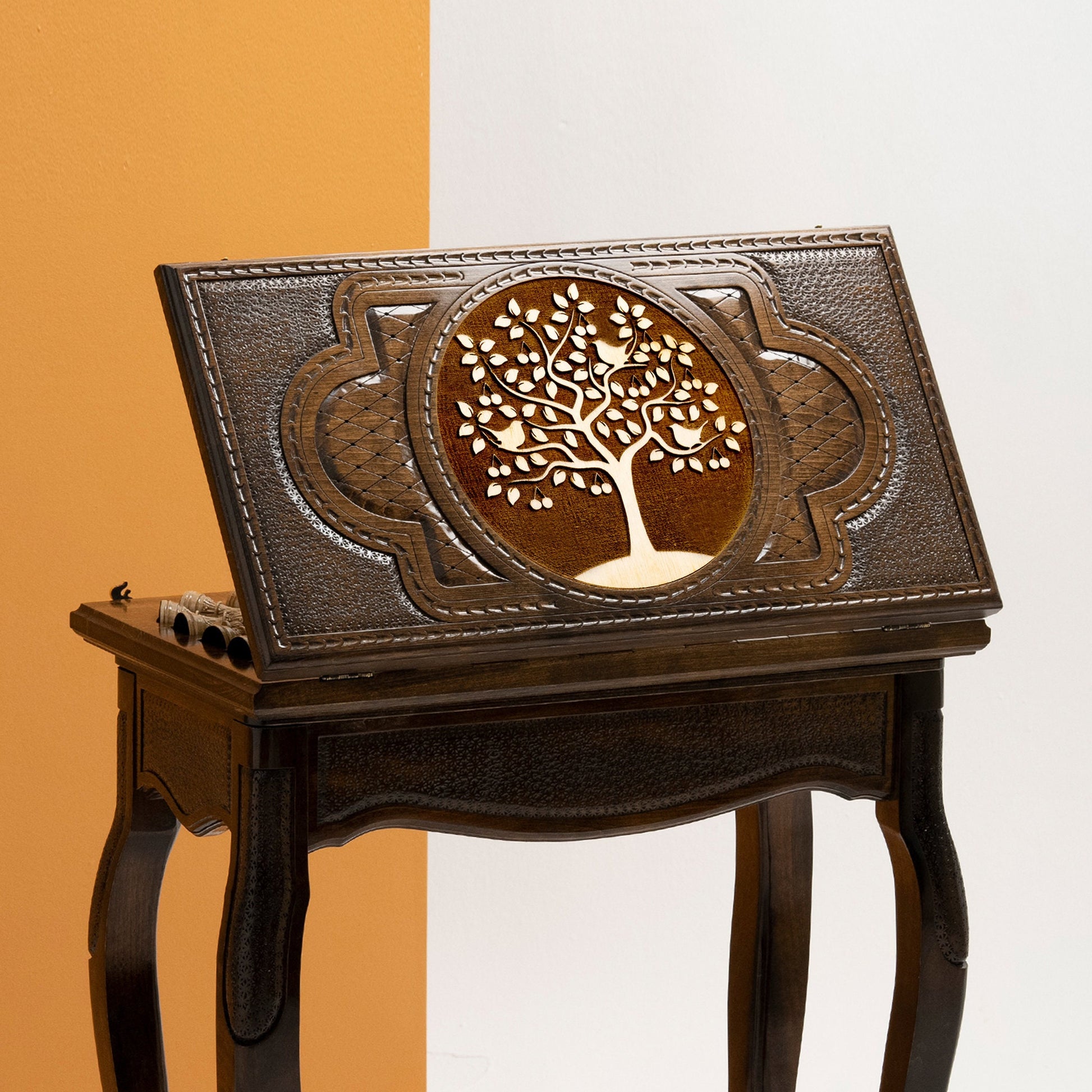 Chess Table Engraved Tree of Life / HANDMADE