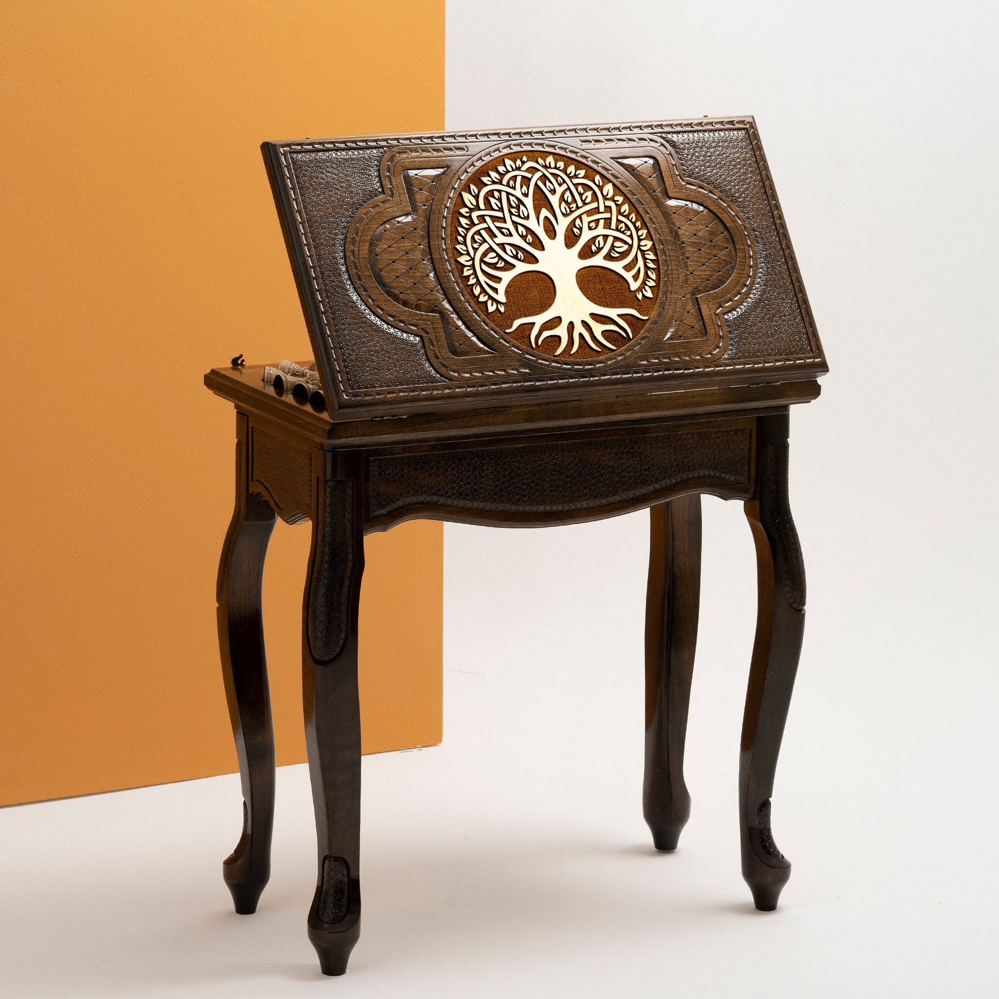 Chess Table Engraved Tree of Life / HANDMADE