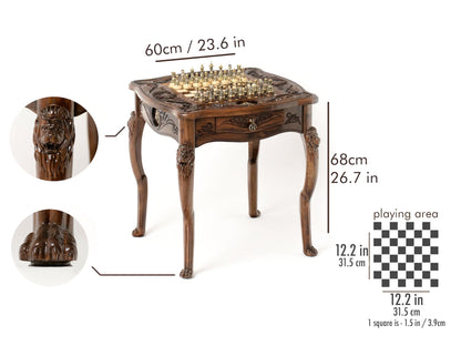Wooden Chess Table - Lion / HANDMADE