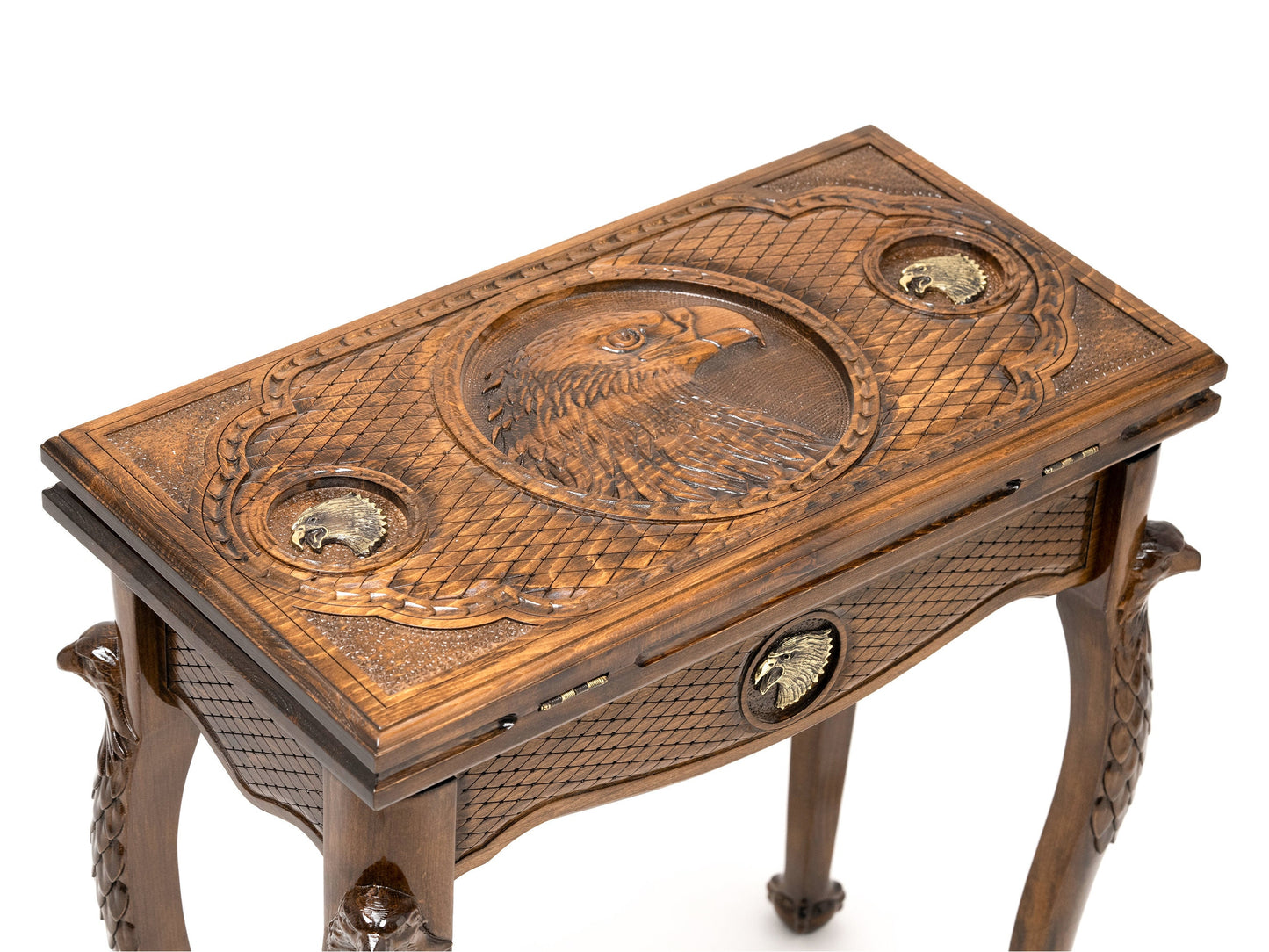 Handmade Foldable Wooden Chess Table: Eagle Design