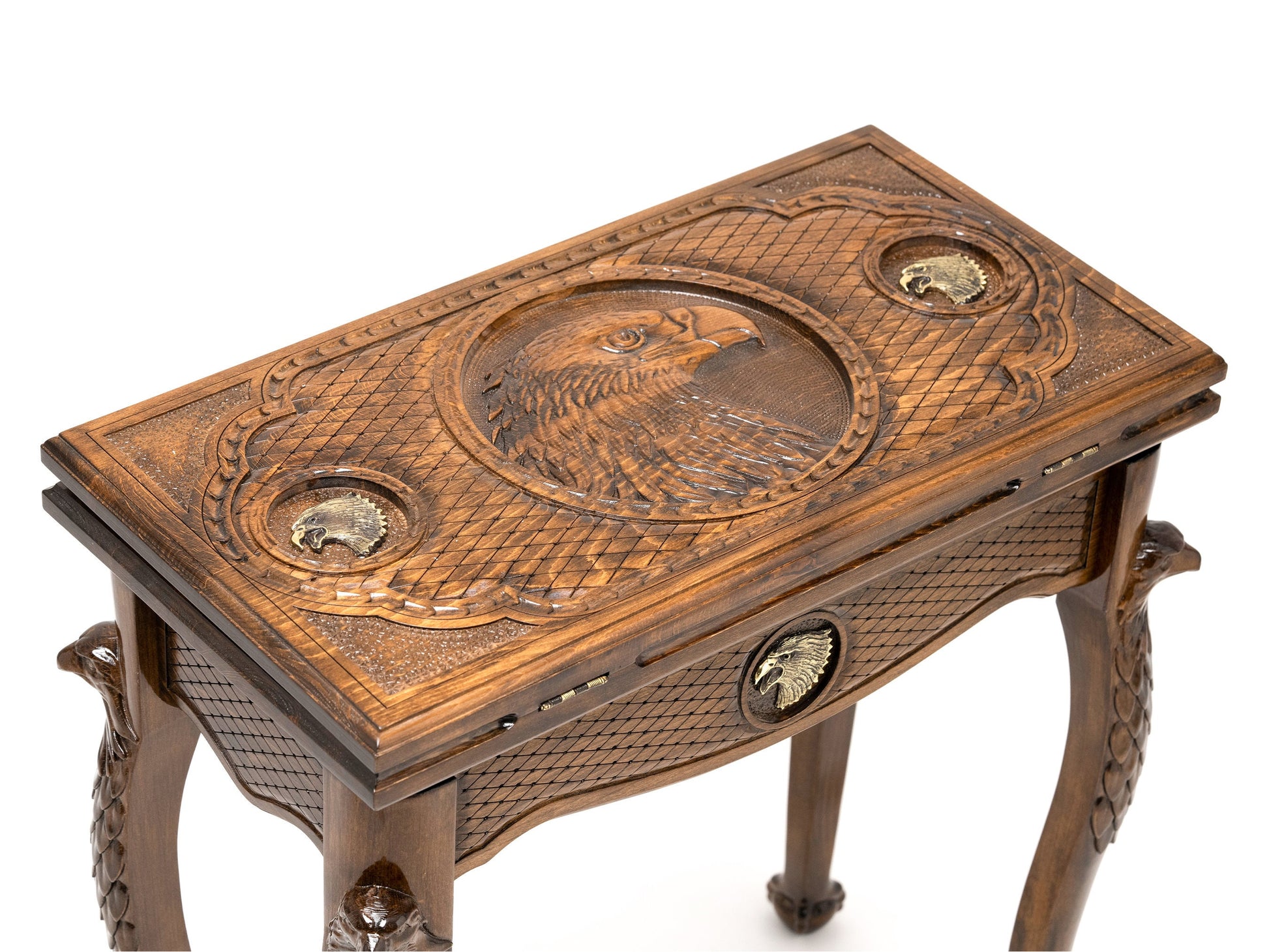 Handmade Foldable Wooden Chess Table: Eagle Design