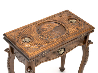 Handmade Foldable Wooden Chess Table: Eagle Design