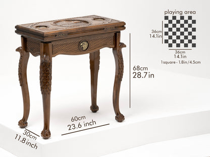 Handmade Foldable Wooden Chess Table: Eagle Design