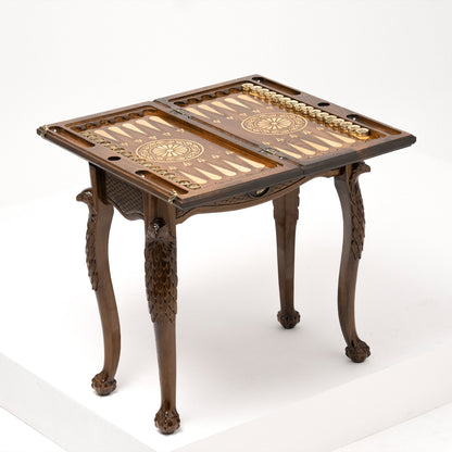Handmade Wooden Backgammon Table: Eagle Bronze Details