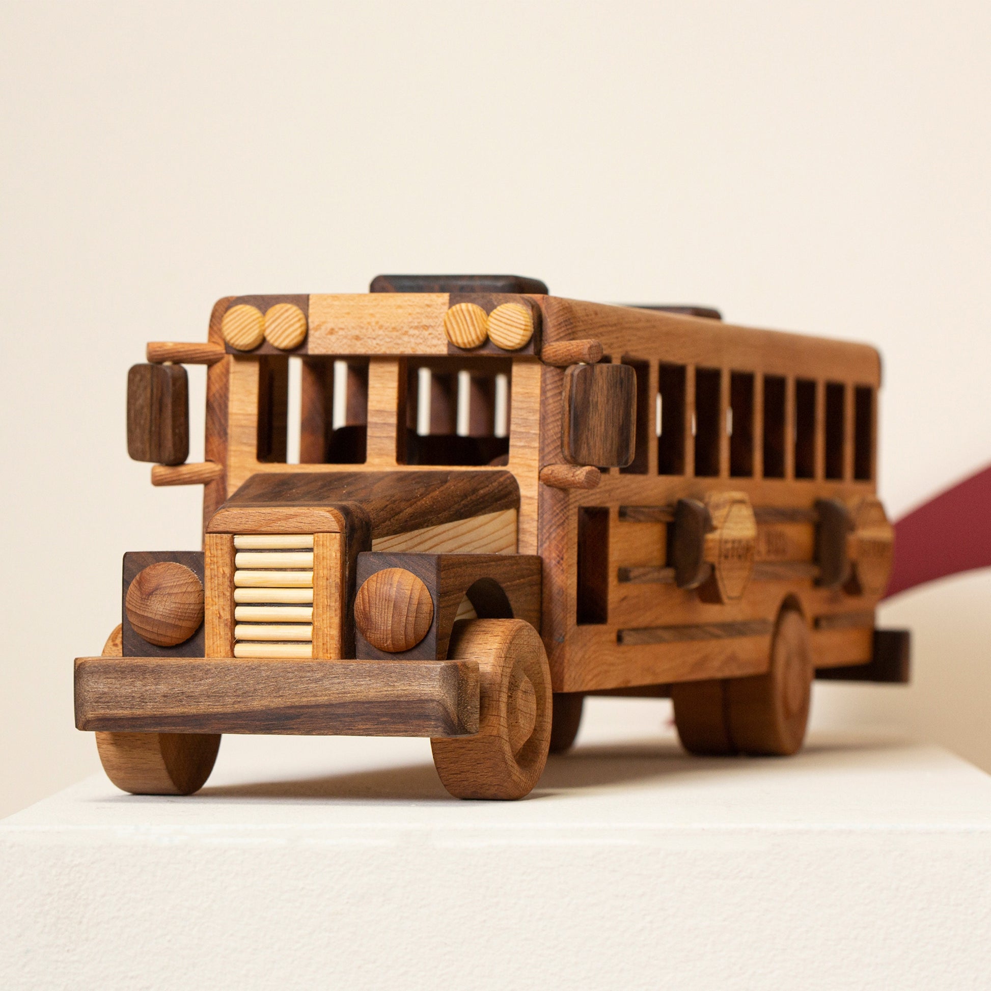 Handmade Wooden School Bus Toy: Personalized Natural Wood