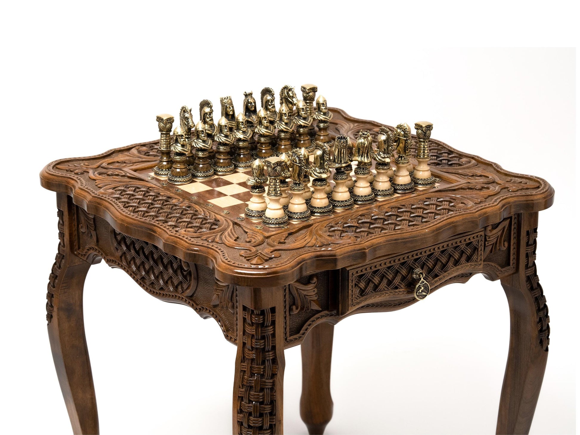 Handmade Luxury Chess Table with Bronze Pieces