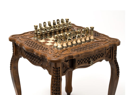 Handmade Luxury Chess Table with Bronze Pieces
