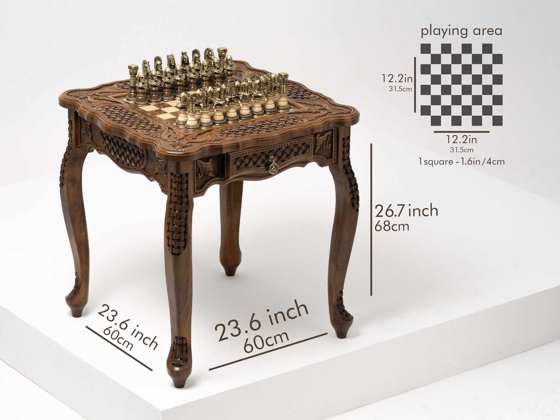 Handmade Luxury Chess Table with Bronze Pieces