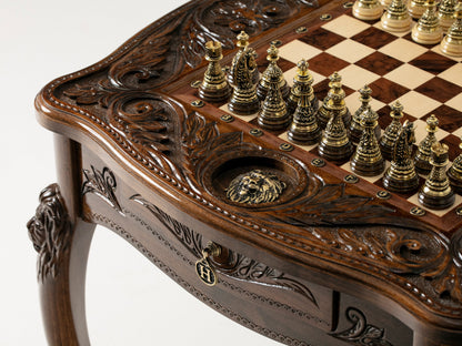 Wooden Chess Table - Lion / HANDMADE