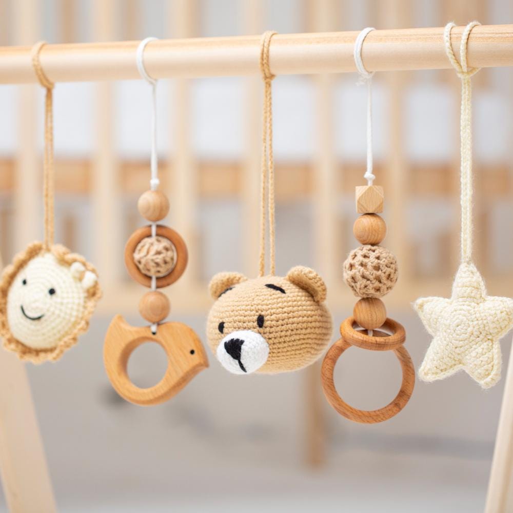 Personalized Crochet Bear Baby Gym: Handmade Wooden Play Gym