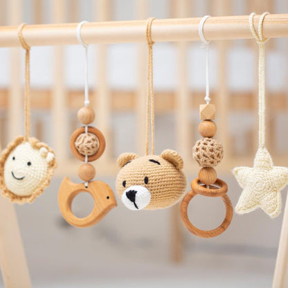 Personalized Crochet Bear Baby Gym: Handmade Wooden Play Gym