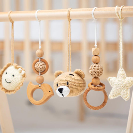 Personalized Crochet Bear Baby Gym: Handmade Wooden Play Gym