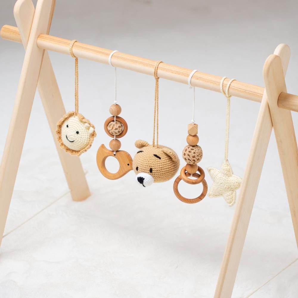 Personalized Crochet Bear Baby Gym: Handmade Wooden Play Gym