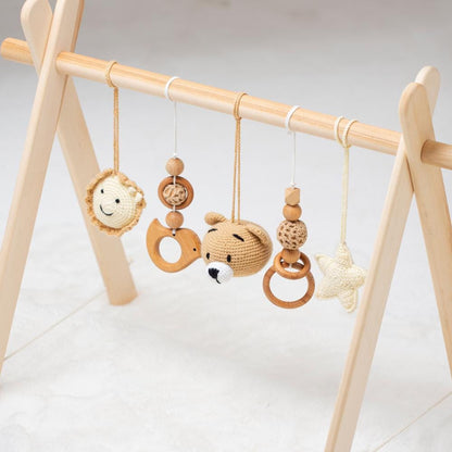 Personalized Crochet Bear Baby Gym: Handmade Wooden Play Gym